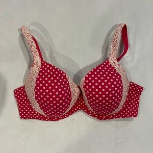 Soma Embraceable Full Coverage Lace-trim bra in pink polka dot